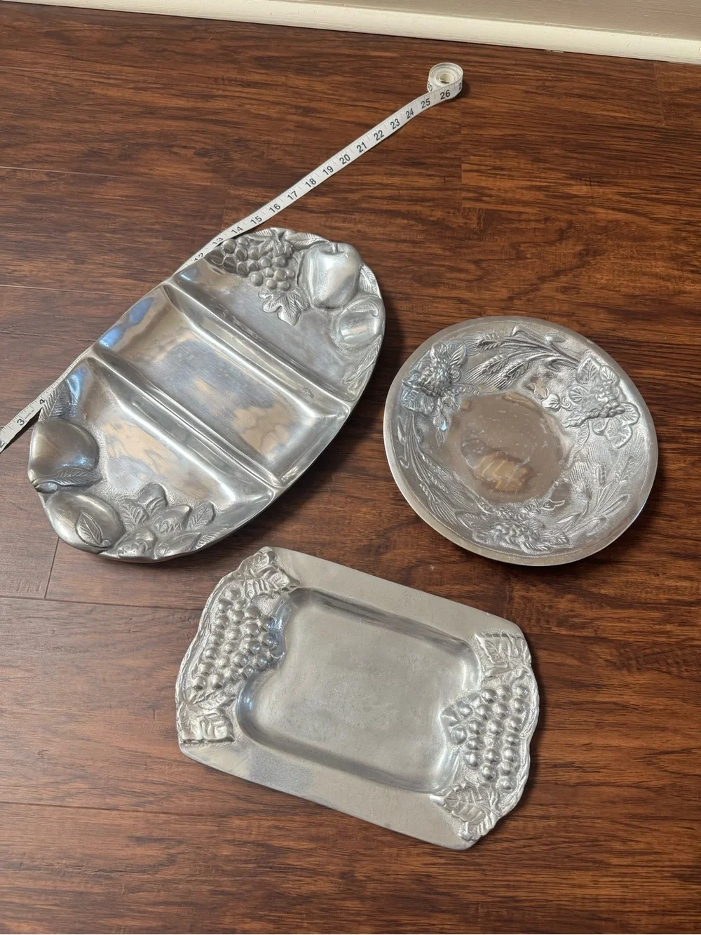 Decorative Pewter-Style Serving Trio - Silver Appetizer Bowls and Divided Server